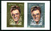 Guyana 1995 Elvis Presley 60th Birthday sheetlet in card containing two $300 values embossed in gold & silver foil (1 of each with plain edges)