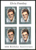 Guyana 1995 Elvis Presley 60th Birthday m/sheet in card containing four $300 values embossed in silver foil (with plain edges) from a numbered limited printing