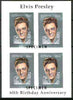 Guyana 1995 Elvis Presley 60th Birthday m/sheet in card containing four $300 values embossed in silver foil (with plain edges) overprinted SPECIMEN