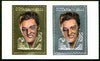Guyana 1995 Elvis Presley 60th Birthday sheetlet in card containing two $300 values embossed in gold & silver foil (1 of each with saw-tooth edges)