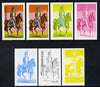 Nagaland 1977 Military Uniforms 5c (12th Light Dragoons 19th Century) set of 7 imperf progressive colour proofs comprising the 4 individual colours plus 2, 3 and all 4-colour composites unmounted mint