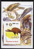 Benin 2005 Dinosaurs #03 - Diatryma gigantea imperf m/sheet with Scout & Rotary Logos, background shows various Birds of Prey unmounted mint