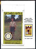 Oman 1980 75th Anniversary of Rotary - original artwork for 4b value (Scout Uniform of Libya) comprising coloured illustration mounted on board with lettering on tracing-paper overlay, plus issued stamp