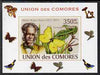 Comoro Islands 2008 Entomologists & Butterflies #2 Henry Walter Bates individual imperf deluxe sheet unmounted mint. Note this item is privately produced and is offered purely on its thematic appeal, it has no postal validity