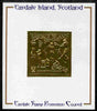Easdale 1991 Competitive Sport #1 £5 embossed in gold foil (with border showing Golf, Cricket, Tennis, Scrambling, Bowls, Fencing, Cycling & Chess) mounted on Publicity proof card issued by the Easdale Stamp Promotion Council