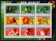 Guinea - Conakry 2010 Bob Marley perf sheetlet containing 9 values unmounted mint