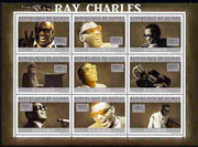 Guinea - Conakry 2010 Ray Charles perf sheetlet containing 9 values unmounted mint