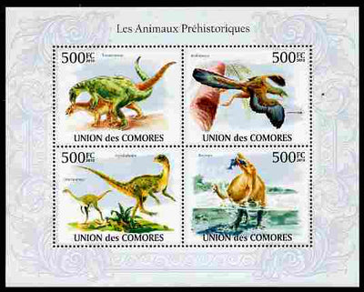 Comoro Islands 2010 Prehistoric Animals perf sheetlet containing 4 values unmounted mint