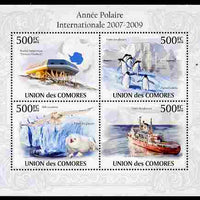 Comoro Islands 2010 International Polar Year perf sheetlet containing 4 values unmounted mint