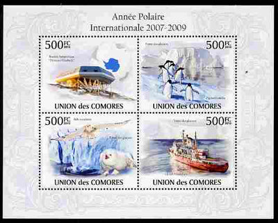 Comoro Islands 2010 International Polar Year perf sheetlet containing 4 values unmounted mint