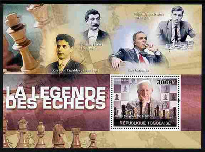 Togo 2010 Legends of Chess perf m/sheet unmounted mint