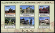 Mozambique 2010 UNESCO World Heritage Sites - Europe #1 perf sheetlet containing 6 values unmounted mint