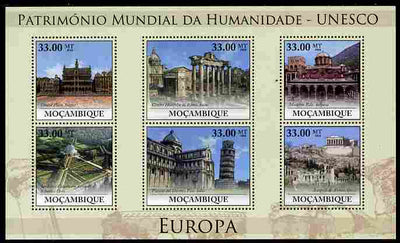 Mozambique 2010 UNESCO World Heritage Sites - Europe #1 perf sheetlet containing 6 values unmounted mint
