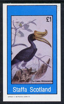 Staffa 1982 Birds #16 (Le Calao Rhinoceros) imperf souvenir sheet (£1 value) unmounted mint
