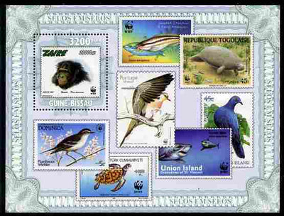 Guinea - Bissau 2010 Stamp On Stamp - Fauna perf m/sheet unmounted mint