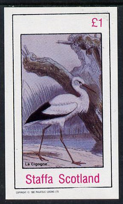 Staffa 1982 Birds #17 (La Cigogne) imperf souvenir sheet (£1 value) unmounted mint