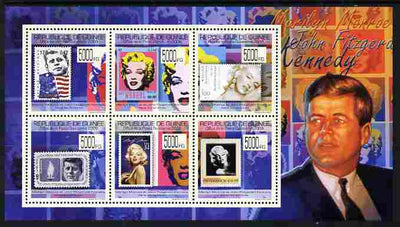 Guinea - Conakry 2009 Stamp on Stamp - John F Kennedy & Marilyn Monroe perf sheetlet containing 6 values unmounted mint