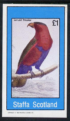 Staffa 1982 Birds #18 (Parrot) imperf souvenir sheet (£1 value) unmounted mint
