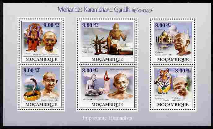 Mozambique 2009 Mahatma Gandhi perf sheetlet containing 6 values unmounted mint Michel 3294-99
