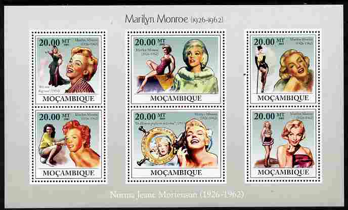 Mozambique 2009 Marilyn Monroe perf sheetlet containing 6 values unmounted mint Michel 3336-41