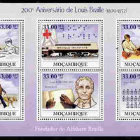 Mozambique 2009 200th Birth Anniversary of Louis Braille perf sheetlet containing 6 values unmounted mint Michel 3427-32