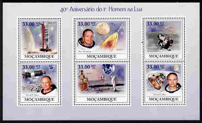 Mozambique 2009 40th Anniversary of First Man on the Moon perf sheetlet containing 6 values unmounted mint Michel 3455-60