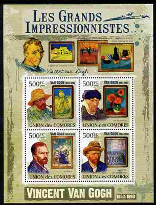 Comoro Islands 2009 Impressionists - Van Gogh perf sheetlet containing 4 values unmounted mint Michel 2592-95