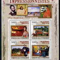 Comoro Islands 2009 Impressionists - William Merrit Chase perf sheetlet containing 4 values unmounted mint Michel 2564-67
