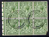 Great Britain 1912-24 KG5 1/2d booklet pane of 6 with 1915 cds cancel, lower right corner damaged