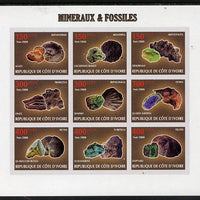 Ivory Coast 2009 Minerals & Fossils imperf sheetlet containing 9 values unmounted mint