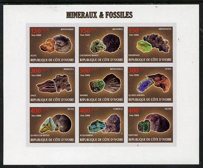 Ivory Coast 2009 Minerals & Fossils imperf sheetlet containing 9 values unmounted mint