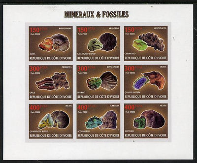 Ivory Coast 2009 Minerals & Fossils imperf sheetlet containing 9 values unmounted mint
