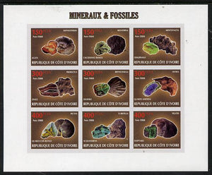 Ivory Coast 2009 Minerals & Fossils imperf sheetlet containing 9 values unmounted mint