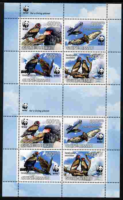 Guinea - Bissau 2011 WWF - Bateleur Eagle perf sheetlet containing two sets of 4 in se-tenant blocks unmounted mint