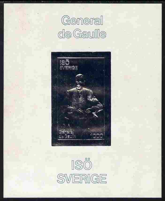 Iso - Sweden 1979 Charles de Gaulle 1000 value imperf embossed in silver on thin card