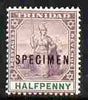 Trinidad 1896-1906 Btitannia 1/2d Crown CA overprinted SPECIMEN fresh with gum SG 114s (only about 750 produced)