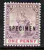 Trinidad 1896-1906 Btitannia 1d Crown CA overprinted SPECIMEN fresh with gum SG 115s (only about 750 produced)