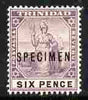 Trinidad 1896-1906 Btitannia 6d Crown CA overprinted SPECIMEN fresh with gum SG 120s (only about 750 produced)