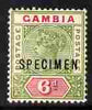 Gambia 1898-1902 QV Key Plate 6d Crown CA overprinted SPECIMEN fresh with gum SG 43s (only about 750 produced)