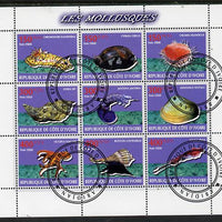 Ivory Coast 2009 Shells perf sheetlet containing 9 values fine cto used