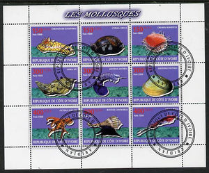 Ivory Coast 2009 Shells perf sheetlet containing 9 values fine cto used