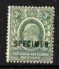 Kenya, Uganda & Tanganyika 1907-08 KE7 3c MCA overprinted SPECIMEN fresh with gum but small thin SG 35s (only about 400 produced)