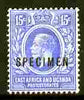 Kenya, Uganda & Tanganyika 1921-22 KG5 15c Script CA overprinted SPECIMEN fresh with gum SG 70s (only about 400 produced)