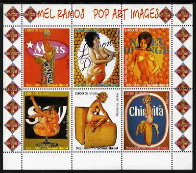 Somaliland 1999 Mel Ramos - Pop Art Images #1 perf sheetlet containing 6 values unmounted mint