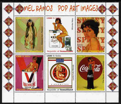 Somaliland 1999 Mel Ramos - Pop Art Images #2 perf sheetlet containing 6 values unmounted mint