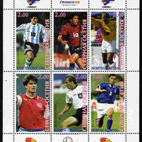 North Ossetia Republic 1998 Football World Cup perf sheetlet containing 6 values with France 98 imprint in margins unmounted mint
