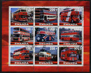 Rwanda 2000 Buses perf sheetlet containing 9 values fine cto used