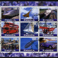 Rwanda 2000 Various Transports perf sheetlet containing 9 values (Concorde, Buses, etc) fine cto used