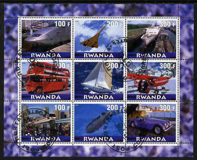 Rwanda 2000 Various Transports perf sheetlet containing 9 values (Concorde, Buses, etc) fine cto used