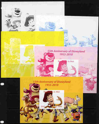 Mali 2010 55th Anniversary of Disneyland - Toy Story #2 s/sheet - the set of 5 imperf progressive proofs comprising the 4 individual colours plus all 4-colour composite, unmounted mint